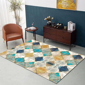 Geometric Blue Checkered Pattern Area Carpet Printing Floor Mat for Living Room Dining Room Bedroom