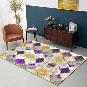Purple Geometric Checkered Pattern Area Carpet Printing Floor Mat for Living Room Dining Room Bedroom