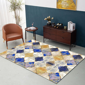 Dark Blue Geometric Checkered Pattern Area Carpet Printing Floor Mat for Living Room Dining Room Bedroom