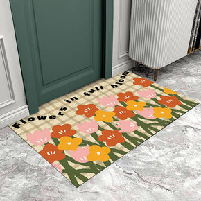 Flowers Pattern Entryway Doormat Rugs Kitchen Bathroom Anti-slip Mats