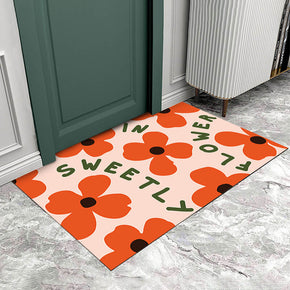 Orange Flowers Entryway Doormat Rugs Kitchen Bathroom Anti-slip Mats