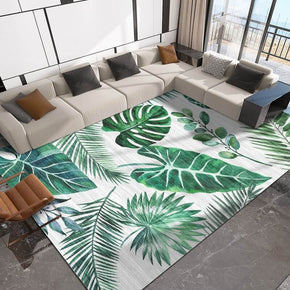Modern Green Leaves Pattern Printed Area Rugs for Living Room Dining Room Bedroom