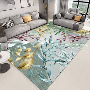 Modern Multicolor Leaves Minimalist Pattern Printed Area Rugs for Living Room Dining Room Bedroom Hall