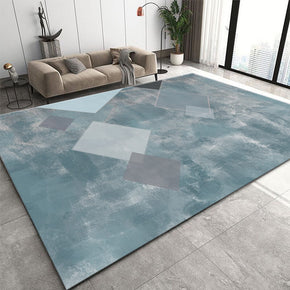 Grey Blue Gradient Square Patterned Modern Area Rugs Polyester Carpets for Dining Room Office Bedroom Living Room Hall