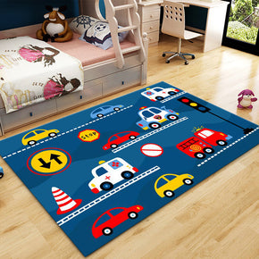 Cartoon Car Pattern Modern Area Rugs Polyester Carpets for Bedroom Nursery Kids Room