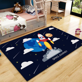 Rocket Pattern Modern Area Rugs Polyester Carpets for Bedroom Nursery Kids Room