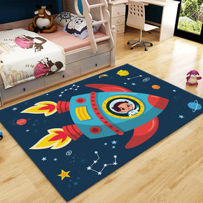 Rocket Astronaut Pattern Modern Area Rugs Polyester Carpets for Bedroom Nursery Kids Room