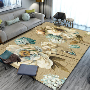 Brown Pastoral Style Flowers Pattern Rugs for Living Room Dining Room Bedroom Hall