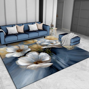 Blue Grey Pastoral Style Flowers Pattern Rugs for Living Room Dining Room Bedroom Hall