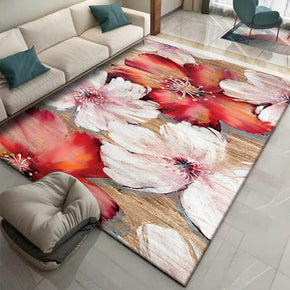 Red Pastoral Style Flowers Pattern Rugs for Living Room Dining Room Bedroom Hall