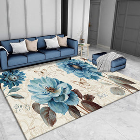Pastoral Style Blue Flowers Pattern Rugs for Living Room Dining Room Bedroom Hall