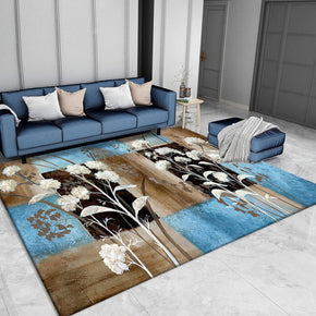 Blue Brown Stitching Pastoral Style Flowers Pattern Rugs for Living Room Dining Room Bedroom Hall