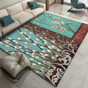 Green Brown Stitching Pastoral Style Flowers Pattern Rugs for Living Room Dining Room Bedroom Hall