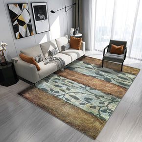Grey Brown Stitching Pastoral Style Leaves Pattern Rugs for Living Room Dining Room Bedroom Hall