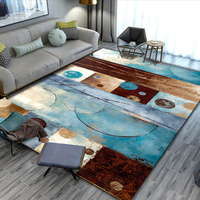 Blue Brown Abstract Idyllic Geometric Pattern Rugs for Living Room Dining Room Bedroom Hall