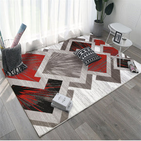 Geometric Red Pattern Printed Area Carpets for Living Room Dining Room Bedroom