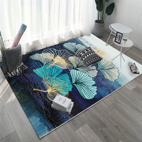 Blue Ginkgo Leaves Pattern Printed Area Carpets for Living Room Dining Room Bedroom