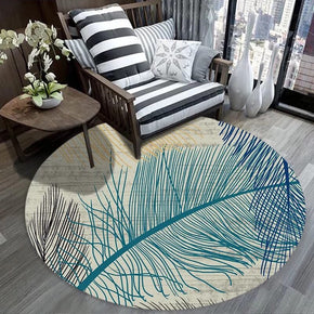 Blue Feather Pattern Carpet Floor Mat for Living Room Dining Room Kids room