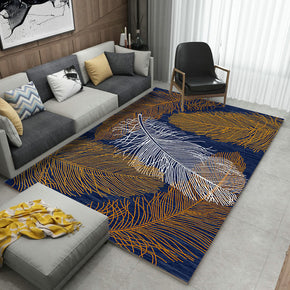Yellow and White Feathers Pattern Modern Rugs for Living Room Dining Room Bedroom Hall