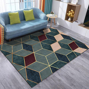 Green Cubes Pattern Modern Geometric Simplicity Rugs for Living Room Dining Room Bedroom Hall