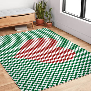 Red Heart Checkerboard Pattern Green Modern Creative Carpet Rugs for Living Room Dining Room Bedroom Hall