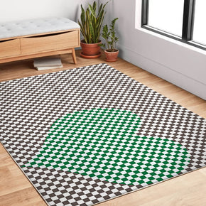 Green Heart Checkerboard Pattern Grey Modern Creative Carpet Rugs for Living Room Dining Room Bedroom Hall