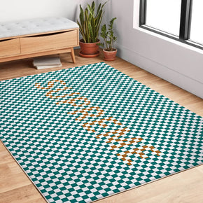 Letter Checkerboard Pattern Green Modern Creative Carpet Rugs for Living Room Dining Room Bedroom Hall