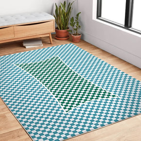 Blue Green Checkerboard Pattern Modern Creative Carpet Rugs for Living Room Dining Room Bedroom Hall