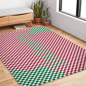Green Letter Checkerboard Pattern Red Modern Creative Carpet Rugs for Living Room Dining Room Bedroom Hall