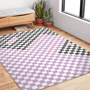 Purple Grey Checkerboard Pattern Modern Creative Carpet Rugs for Living Room Dining Room Bedroom Hall