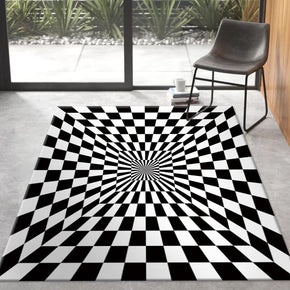 01 Creative Three-dimensional Black and White Grid Pattern Modern Geometric Rugs for Living Room Dining Room Bedroom Hall