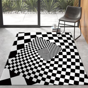 03 Creative Three-dimensional Black and White Grid Pattern Modern Geometric Rugs for Living Room Dining Room Bedroom Hall