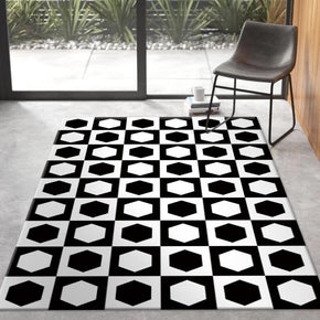 09 Creative Three-dimensional Black and White Grid Pattern Modern Geometric Rugs for Living Room Dining Room Bedroom Hall
