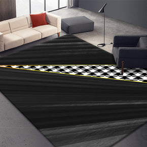 Black Abstract Splicing Mosaic Lattice Pattern Modern Rugs for Living Room Dining Room Bedroom Hall 01