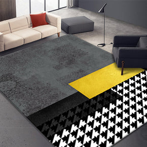 Black Abstract Splicing Mosaic Lattice Pattern Modern Rugs for Living Room Dining Room Bedroom Hall 04