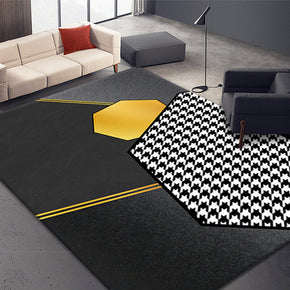 Black Abstract Splicing Mosaic Lattice Pattern Modern Rugs for Living Room Dining Room Bedroom Hall 05