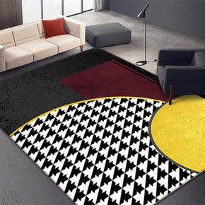 Black Abstract Splicing Mosaic Lattice Pattern Modern Rugs for Living Room Dining Room Bedroom Hall 06