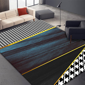 Black Abstract Splicing Mosaic Lattice Pattern Modern Rugs for Living Room Dining Room Bedroom Hall 08