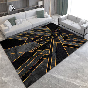 Black Gold Line Geometric Pattern Modern Rugs for Living Room Dining Room Bedroom Hall