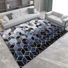 Blue-gray Cube Geometric Pattern Modern Rugs for Living Room Dining Room Bedroom Hall