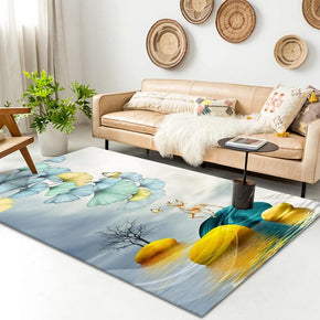 Blue Green Ginkgo Leaves and Fawn Pattern Modern Simple Rugs For Living Room Dining Room Bedroom