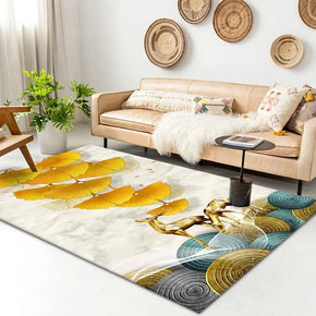 Golden Ginkgo Leaves and Fawn Pattern Modern Simple Rugs For Living Room Dining Room Bedroom