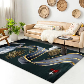 Black Gold Fluttering Ribbon Pattern Modern Simple Rugs For Living Room Dining Room Bedroom