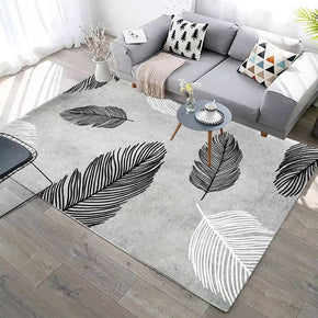Black White Feathers Pattern Grey Modern Simple Rugs for Living Room Dining Room Bedroom