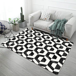 Black and White Hexagon Geometric Figures Modern Simple Rugs for Living Room Dining Room Bedroom