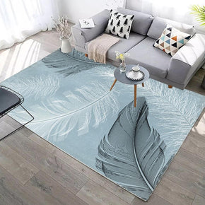 Black and White Feathers Pattern Blue Modern Simple Rugs for Living Room Dining Room Bedroom