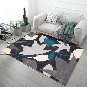 Grey Leaves Pattern Black Modern Rugs for Living Room Dining Room Bedroom