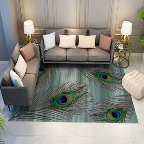 Beautiful Peacock Feathers Pattern Green Modern Rugs for Living Room Dining Room Bedroom
