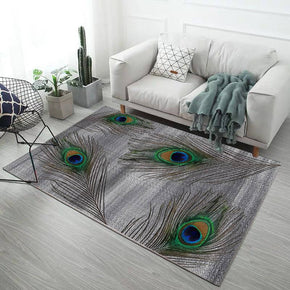 Beautiful Peacock Feathers Pattern Grey Modern Rugs for Living Room Dining Room Bedroom
