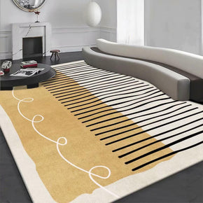 Yellow Simple Geometric Black Lines Pattern Modern Rug For Bedroom Living Room Sofa Rugs Floor Mat